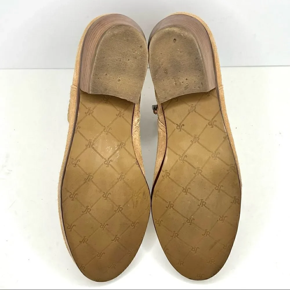 Jack Rogers Baliee‎ Suede Caramel Scalloped Trim Heeled Ankle Booties 6